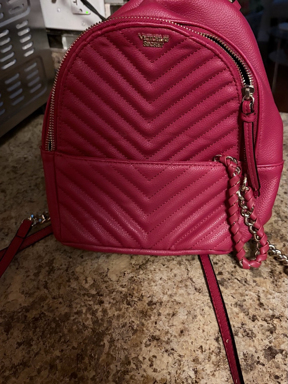 Victoria's Secret deep red Chevron Quilted Mini Backpack